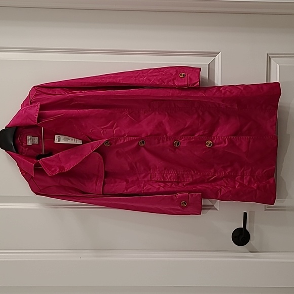 Chico's Jackets & Blazers - Chico's Women's Size 4/6 Pink Hooded Button Up Rain Trench Coat Jacket